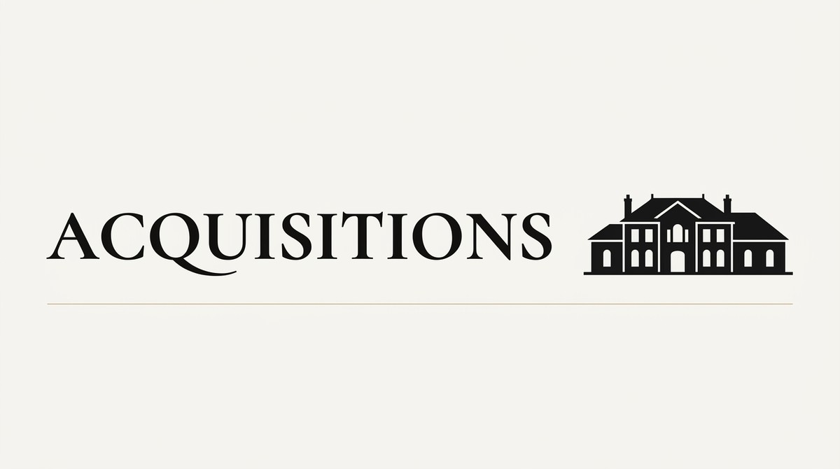 The word "ACQUISITIONS" in black serif font with a black silhouette of a large house.