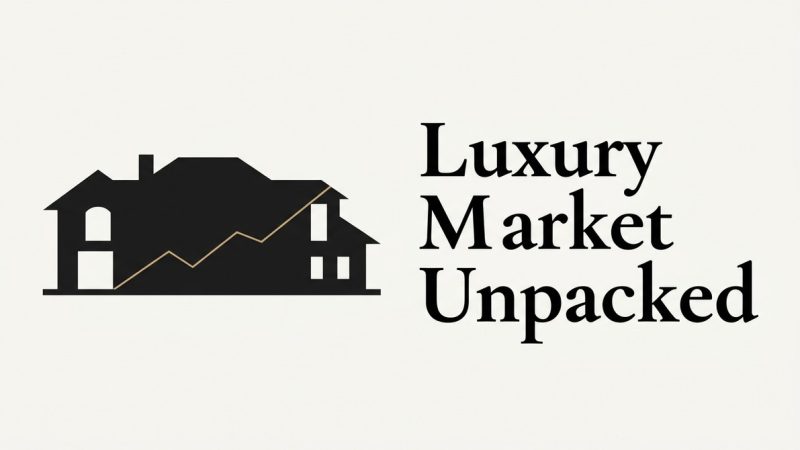 Black house silhouette with a rising gold graph line, next to "Luxury Market Unpacked" text.
